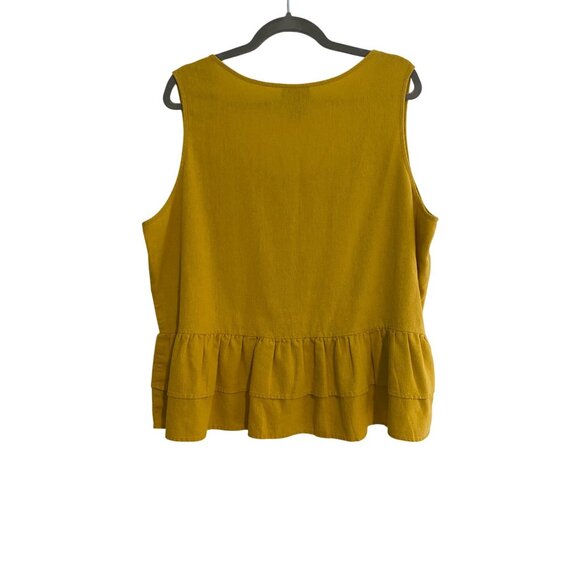 DFA New York Woman 1X Top Gold Sleeveless Babydoll Linen Blend Boho Preppy City - Picture 2 of 10